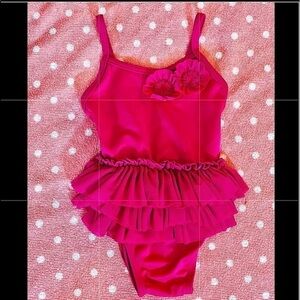 🔴6/$26🔴 Baby Girl 1 Pc Bathing Suit-Pretty pink w layered ruffles/flowers​